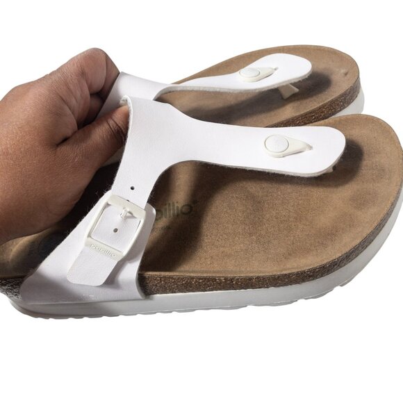Papillio Birkenstock Gizeh Big Buckle White Sandal SZ 9.5 Beach Summer Vacation - Picture 3 of 10